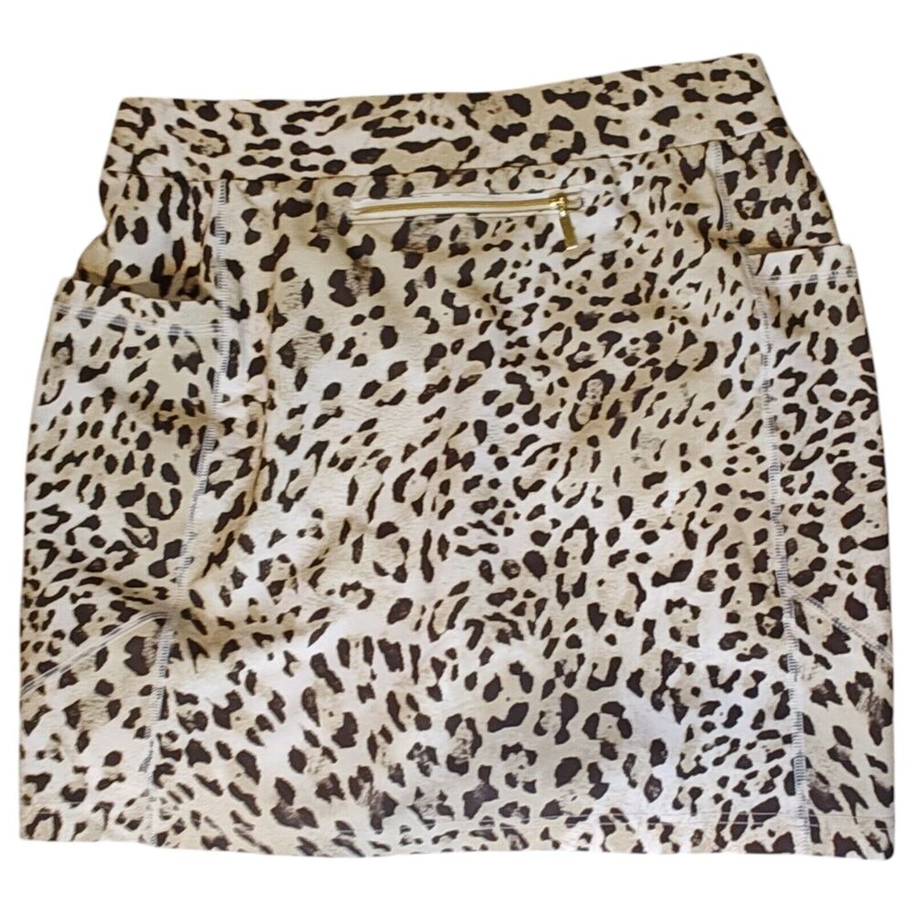 Chico's Animal Print Skort in Cream and Brown with Gold Zip